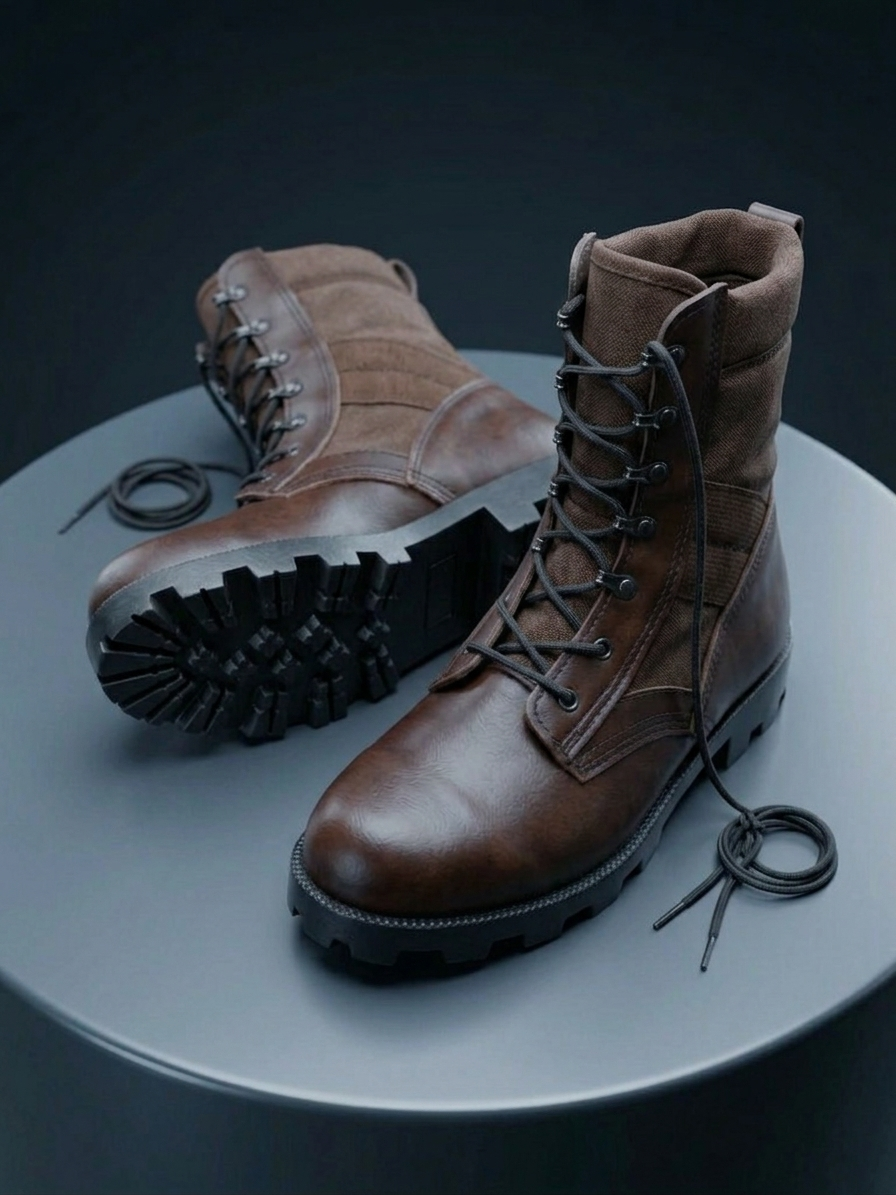 Botte Militaire Marron — Cuir & Toile